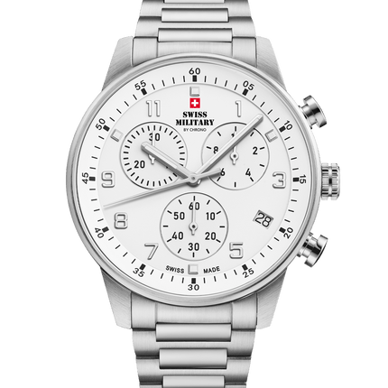 Swiss Military Minimalist Chronograph Watch – White, Steel | SM34114.02 image 0