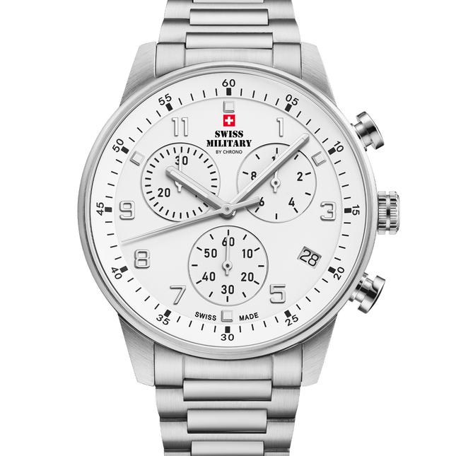 Swiss Military Minimalist Chronograph Watch – White, Steel | SM34114.02 image 0