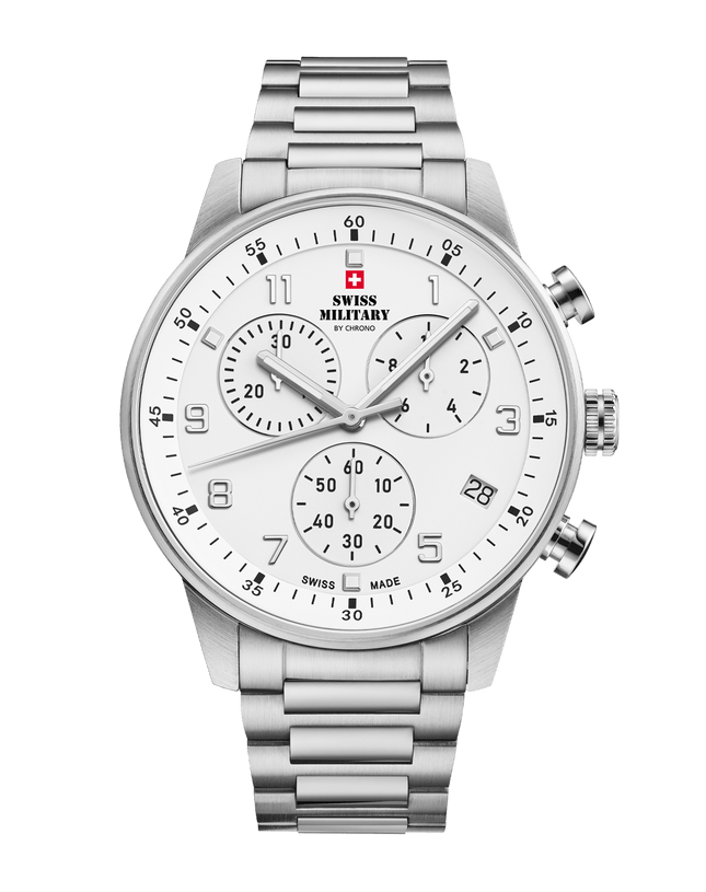 Swiss Military Minimalist Chronograph Watch – White, Steel | SM34114.02 image 0