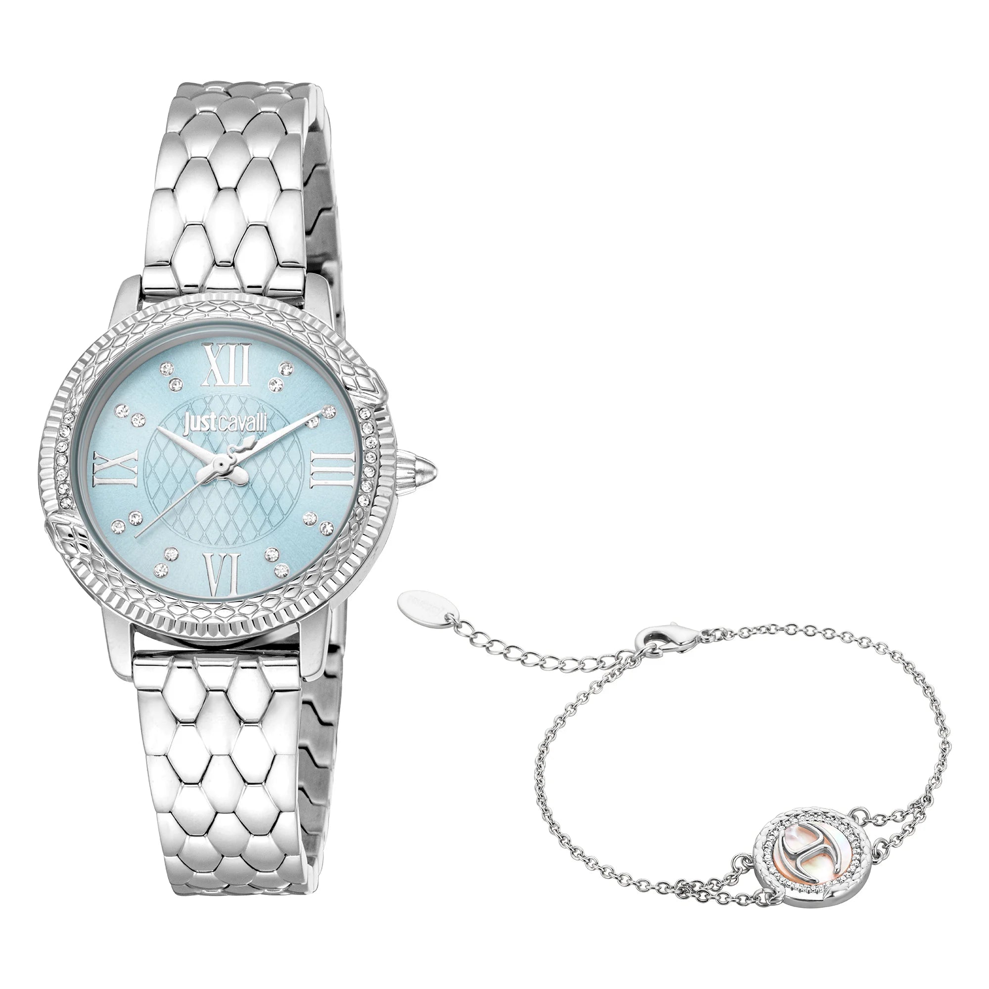 Just Cavalli Signature Snake Viperized Silver Grey Light Blue image 0