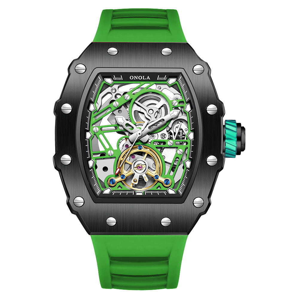 ONOLA Ankara Automatic Skeleton Watch - Black / Green image
