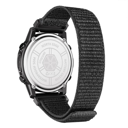 NORTH EDGE LITECORE Tactical Compass Digital Watch Men's Watch 45mm Nylon Strap EL Backlight Calendar 50m Waterproof