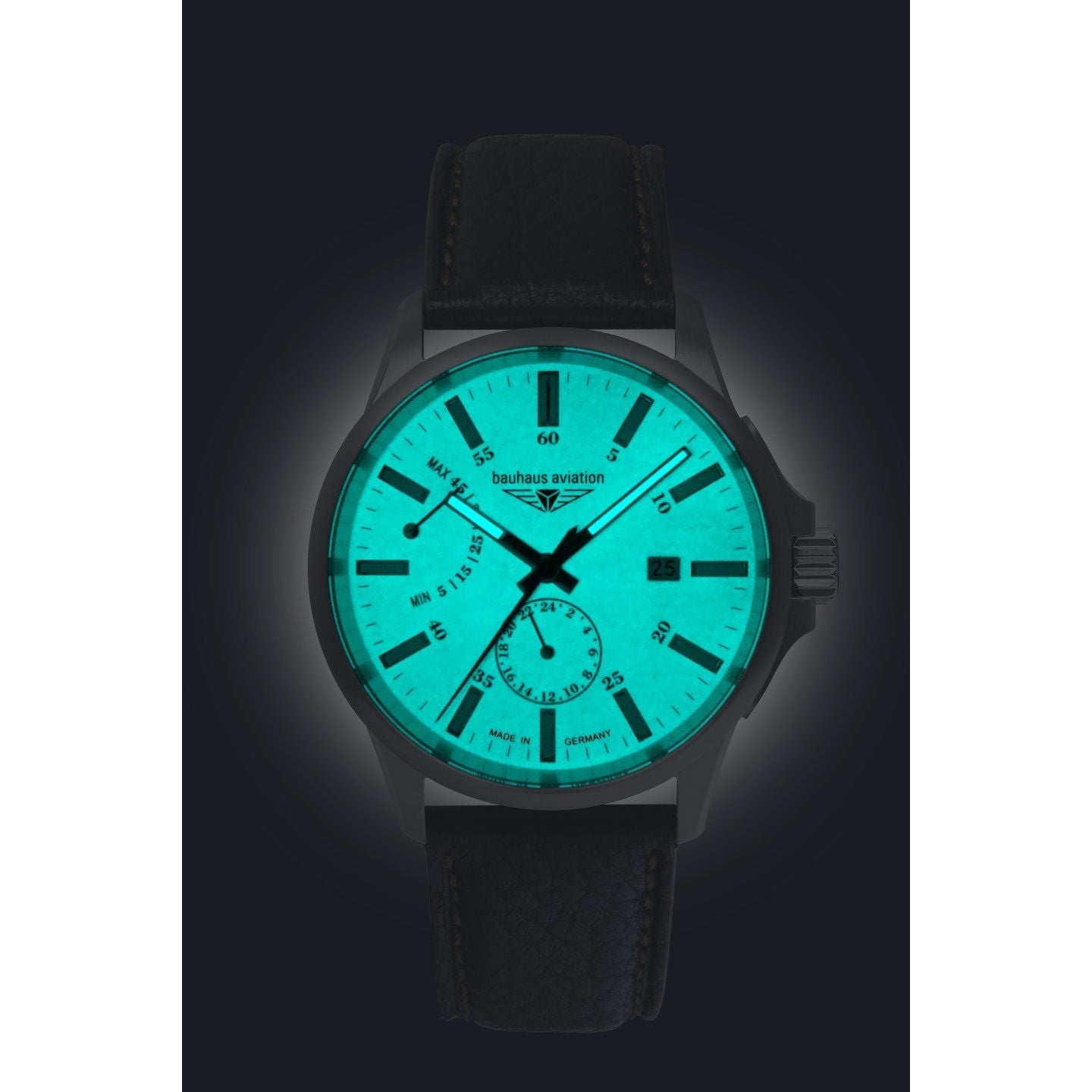 BAUHAUS AVIATION Men’s Titanium Automatic Power Reserve Leather Watch 28605 image 2