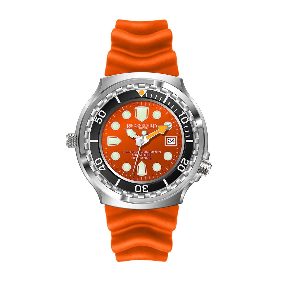 RIEDENSCHILD PRECISION INSRUMENTS GERMANY Divers Taucheruhr 1000m Helium Valve Watch Orange image 4