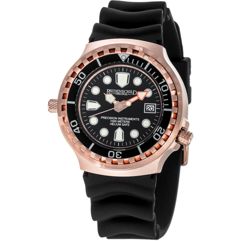 RIEDENSCHILD PRECISION INSRUMENTS GERMANY Divers Taucheruhr 1000m Helium Valve Watch Rose Gold/Black image 0