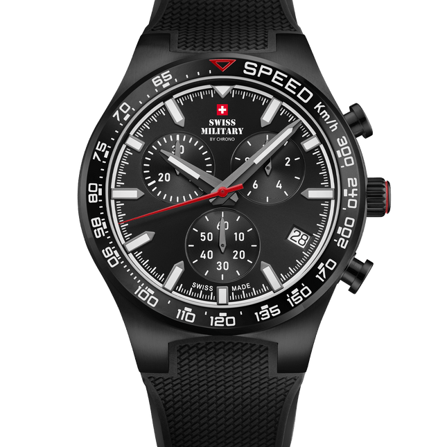 Swiss Military Speed Chronograph Watch – Black PVD Rubber | SM34115.07 image 0