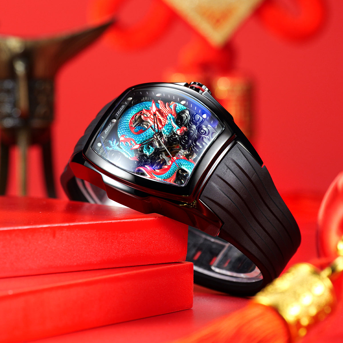 Reef Tiger Men's Aurora Chinese Dragon Skeleton Automatic Watch image 8