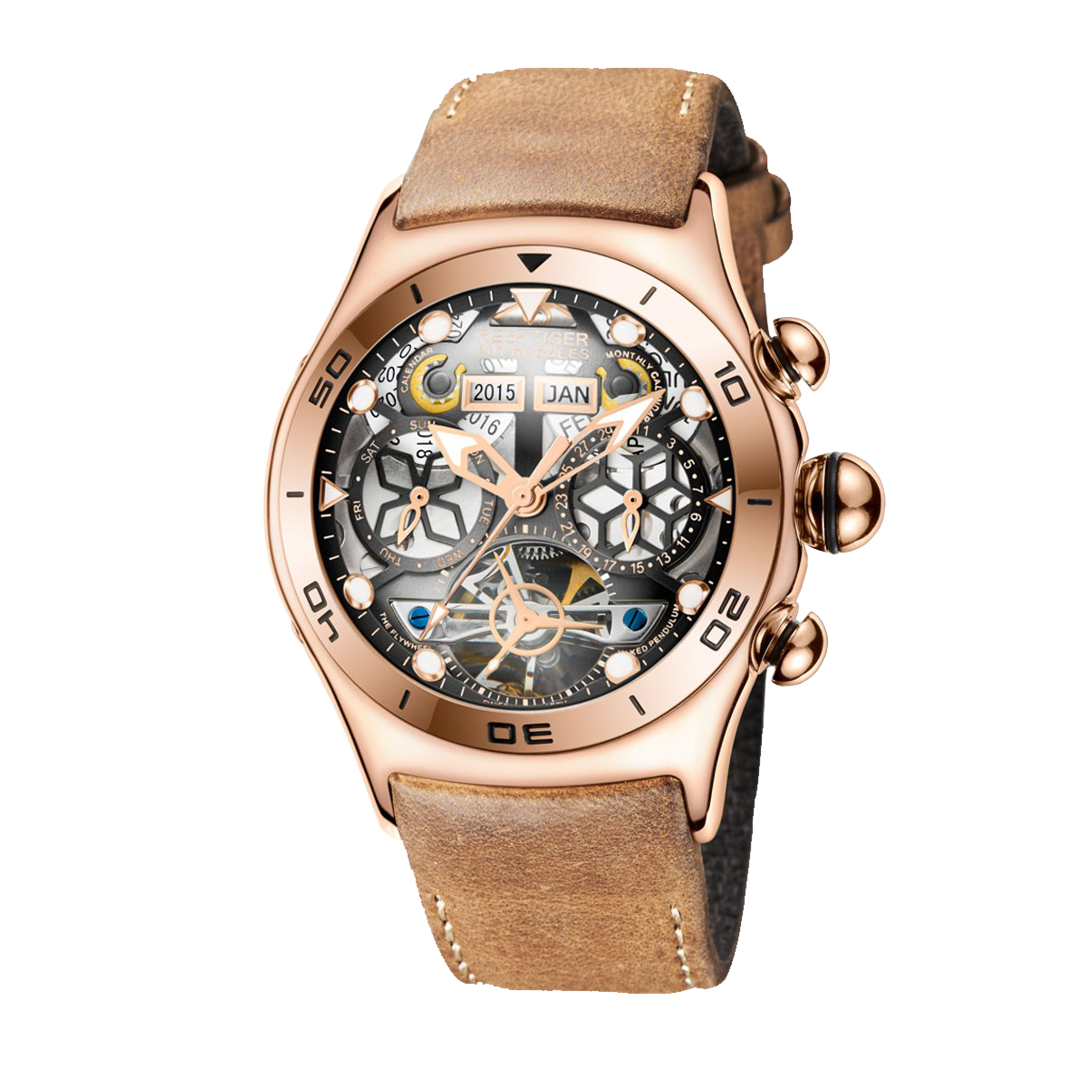 Reef Tiger Men's Aurora Air Bubbles Automatic Mechanical Skeleton Watch image 6