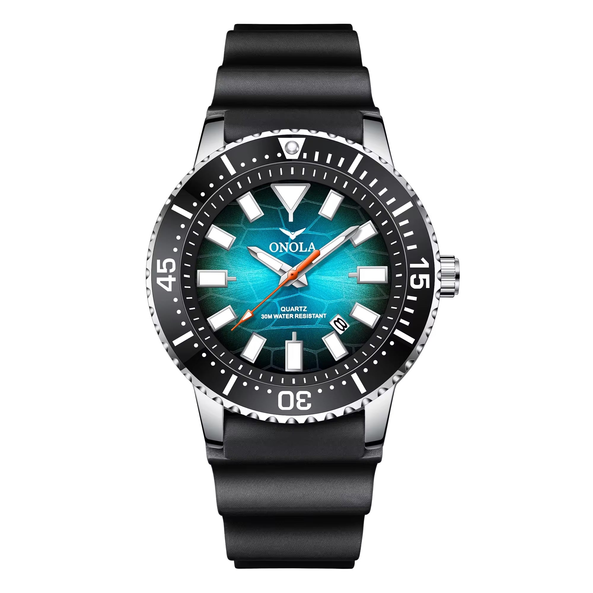 ONOLA Davaro Quartz Dive Inspired Silicone Strap Watch - Silver / Cyan image