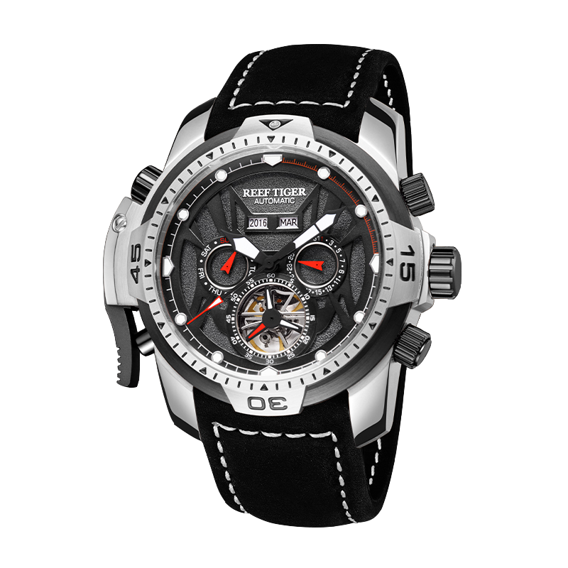 Reef Tiger Men's Aurora Transformers Skeleton Automatic Mechanical Watch - Leather image
