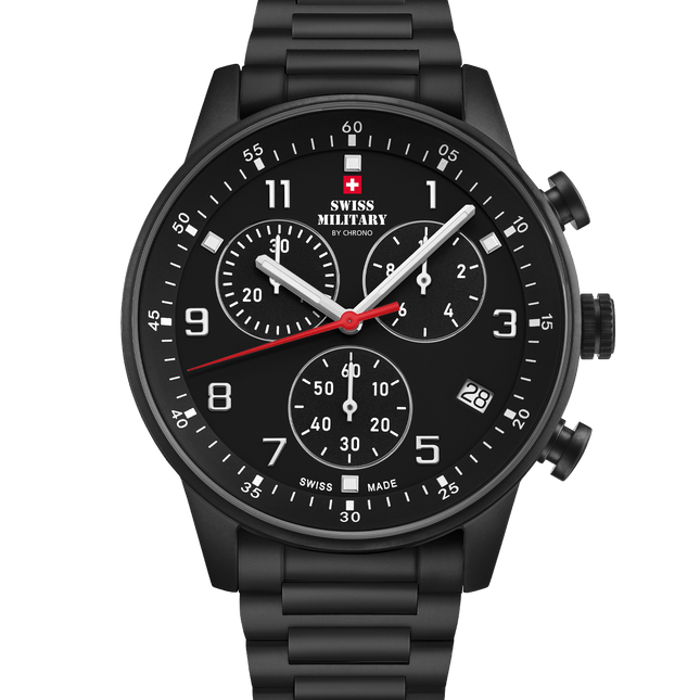 Swiss Military Minimalist Chronograph Watch – Black Steel | SM34114.07 image 0