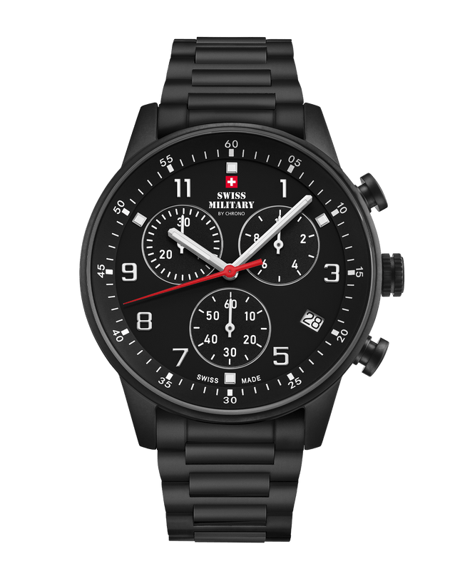 Swiss Military Minimalist Chronograph Watch – Black Steel | SM34114.07 image 0