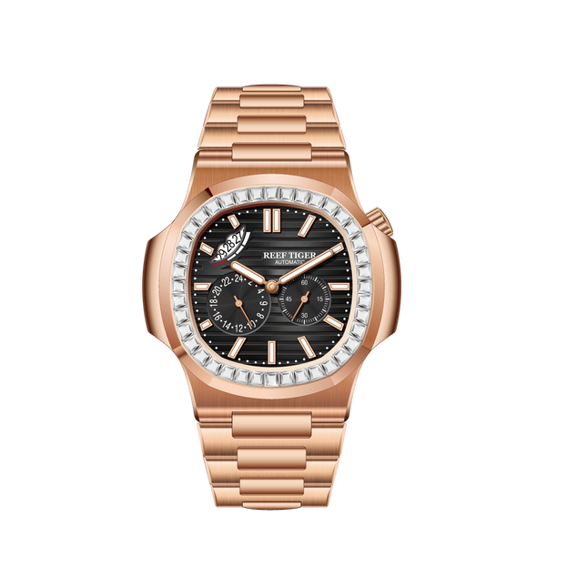 Reef Tiger Men's Peak 44mm Square Crystal Bezel Automatic Watch RGA2019 Rose Gold/Black image 13