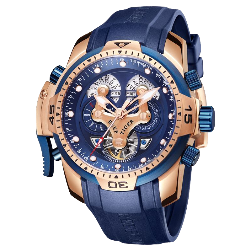 Reef Tiger Aurora Concept Luxury Skeleton Men's Automatic Rose Gold Watches for Men - Rubber image