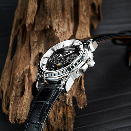 Reef Tiger Classic Philosopher Zirconia Bezel Multifunctional Mechanical Moon Phase Automatic Watch Black RGA1988 image 5