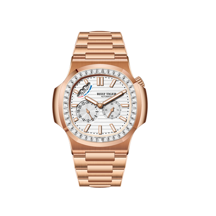 Reef Tiger Men's Peak 44mm Square Crystal Bezel Automatic Watch RGA2019 Rose Gold/White image 12