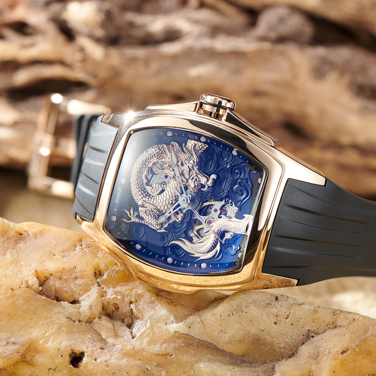 Reef Tiger Men's Aurora Chinese Dragon Skeleton Automatic Watch image 3