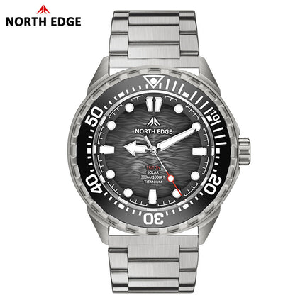 NORTH EDGE Tactical TRITON-TI Titanium Case Solar-Powered Diving Watch Luxury Quartz Men‘s Watch 300M Waterproof 180+ Day Power