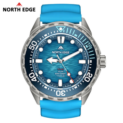 NORTH EDGE Tactical TRITON-TI Titanium Case Solar-Powered Diving Watch Luxury Quartz Men‘s Watch 300M Waterproof 180+ Day Power