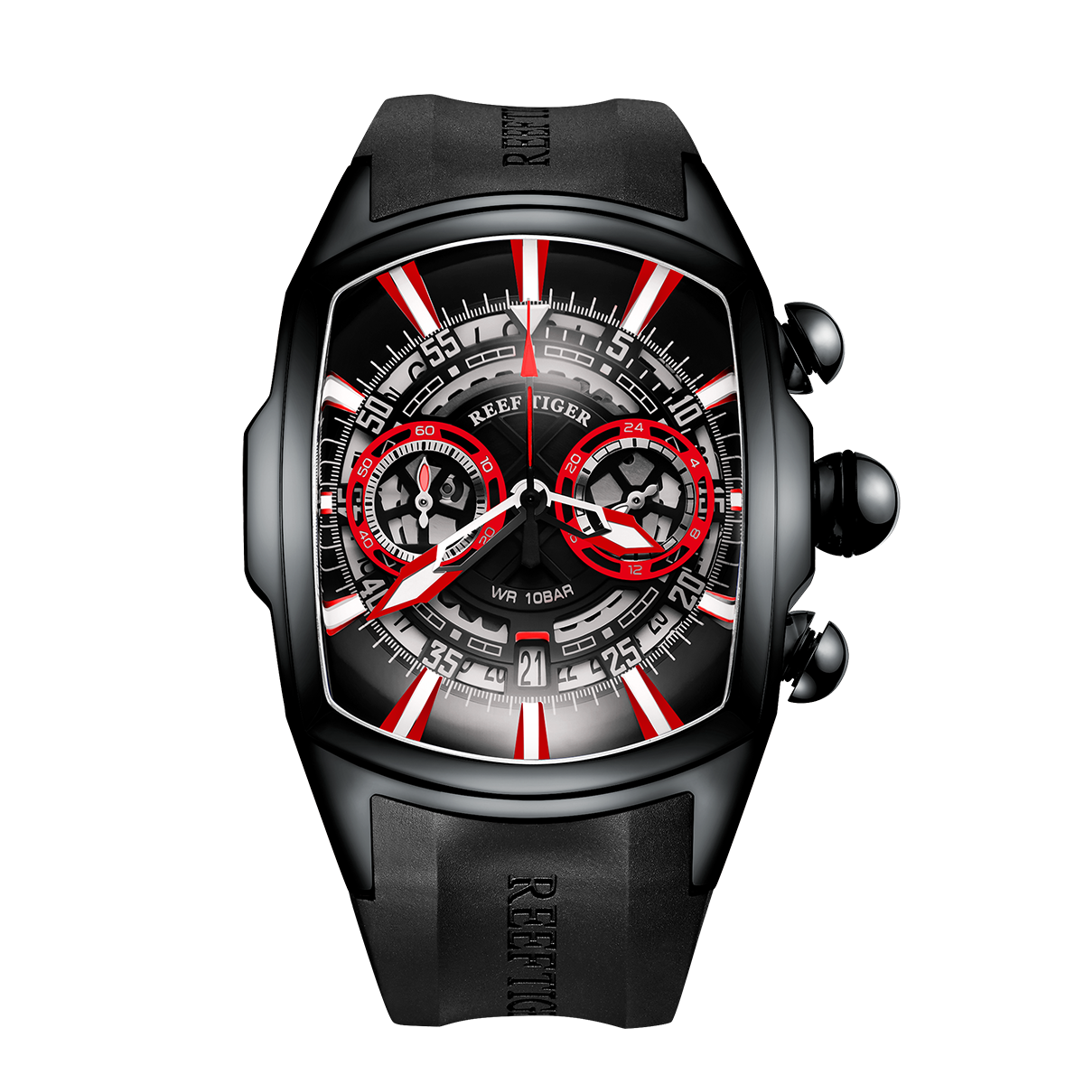 Reef Tiger Aurora Tank VK Quartz Chronograph Sport Black PVD Dial Watch image 0