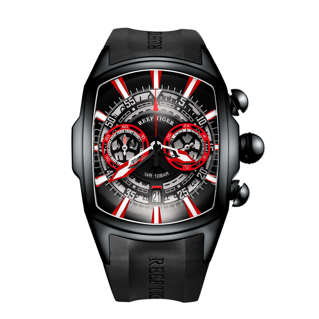 Reef Tiger Aurora Tank VK Quartz Chronograph Sport Black PVD Dial Watch image 0