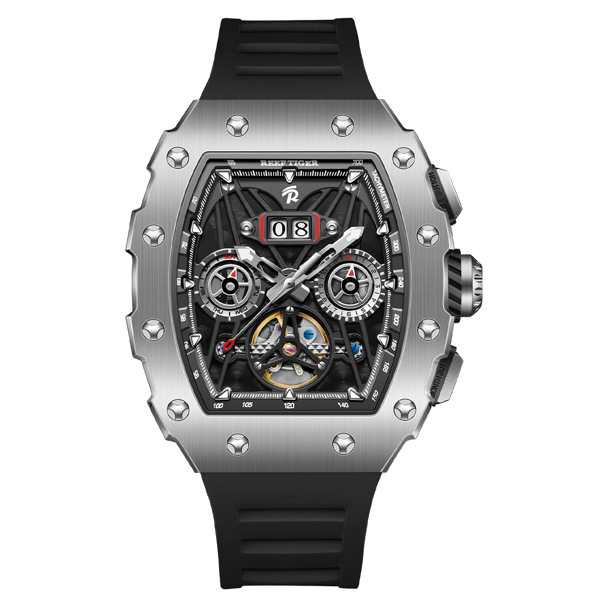 Reef Tiger Men's Aurora Titan Mechanical Multifunctional Day/Date Skeleton Automatic Watch RGA3009 image 0