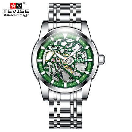 TEVISE Skeleton Classic II Steel Silver/Green Watch image 1