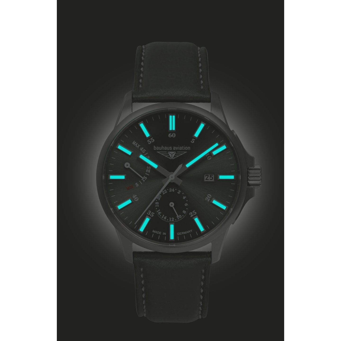 BAUHAUS AVIATION Men’s Titanium Automatic Power Reserve Leather Watch 28604 image 2