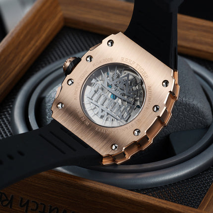 Reef Tiger Men's Aurora Titan Mechanical Multifunctional Day/Date Skeleton Automatic Watch RGA3009 Rose Gold image 10