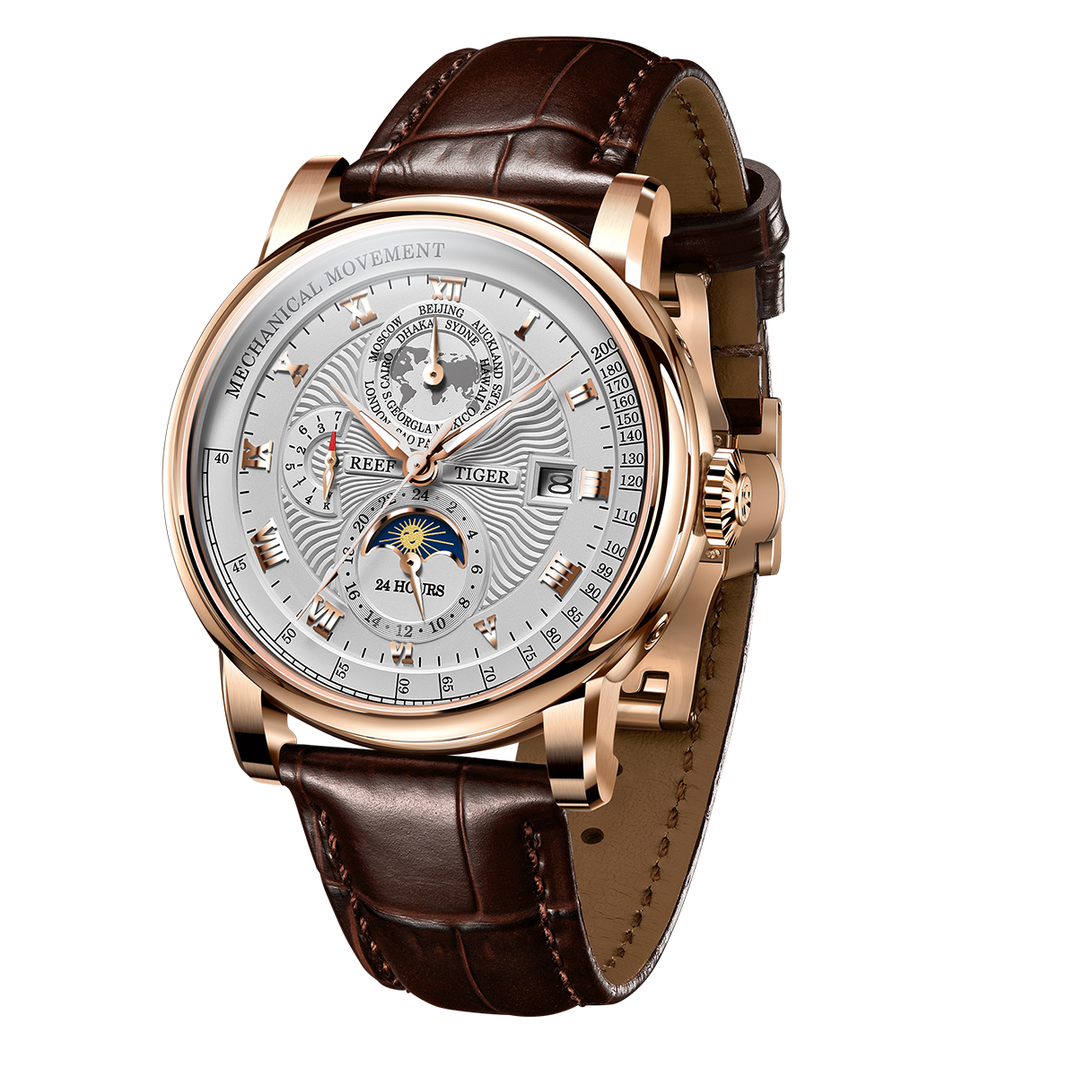 Reef Tiger Men's Artist Master II Mechanical Calendar Moon Phase Watch RGA1963 Rose/White image 1