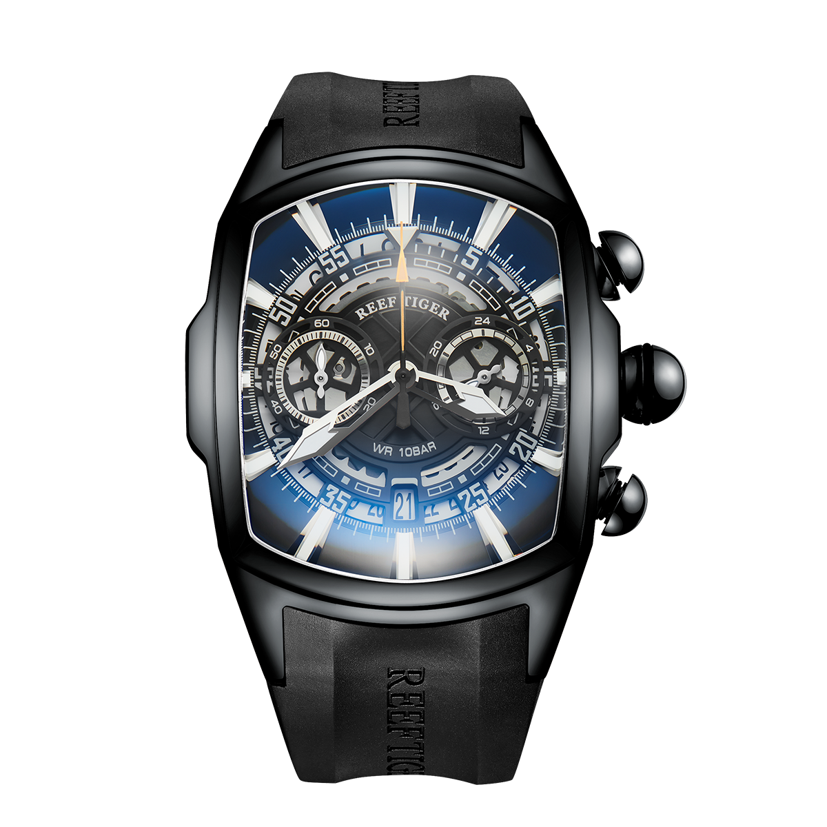 Reef Tiger Aurora Tank VK Men's Black PVD Unique Chronograph Sport Watch image 0