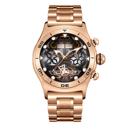 Reef Tiger Men's Aurora Air Bubbles Automatic Mechanical Skeleton Watch image 0