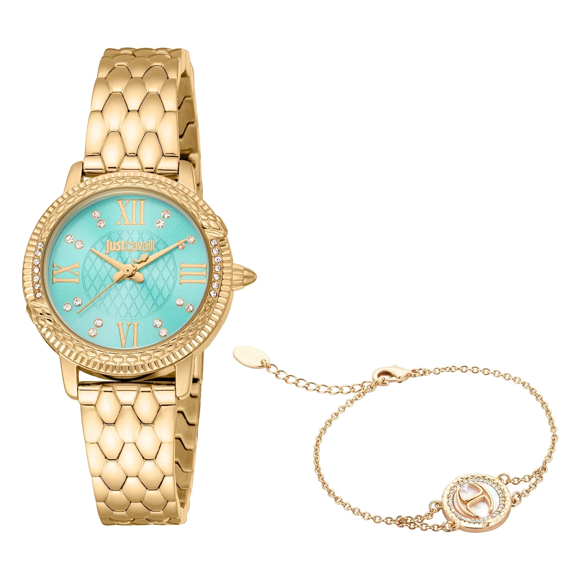 Just Cavalli Signature Snake Viperized Yellow Gold Turquoise image 0