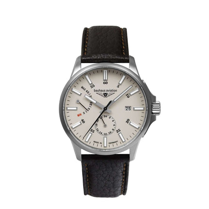 BAUHAUS AVIATION Men’s Titanium Automatic Power Reserve Leather Watch 28605 image 0