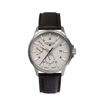 BAUHAUS AVIATION Men’s Titanium Automatic Power Reserve Leather Watch 28605 image 0