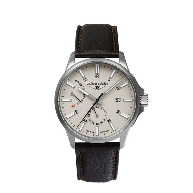 BAUHAUS AVIATION Men’s Titanium Automatic Power Reserve Leather Watch 28605 image 0