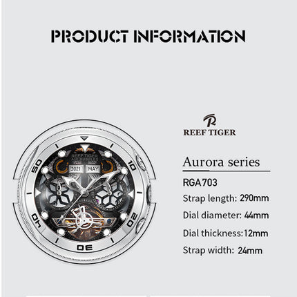 Reef Tiger Men's Aurora Air Bubbles Automatic Mechanical Skeleton Watch Rose Gold/Camel image 3