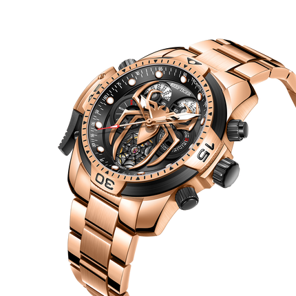 Reef Tiger Men's Aurora Spider Automatic Chronograph Watch Rose Gold/Black image 3