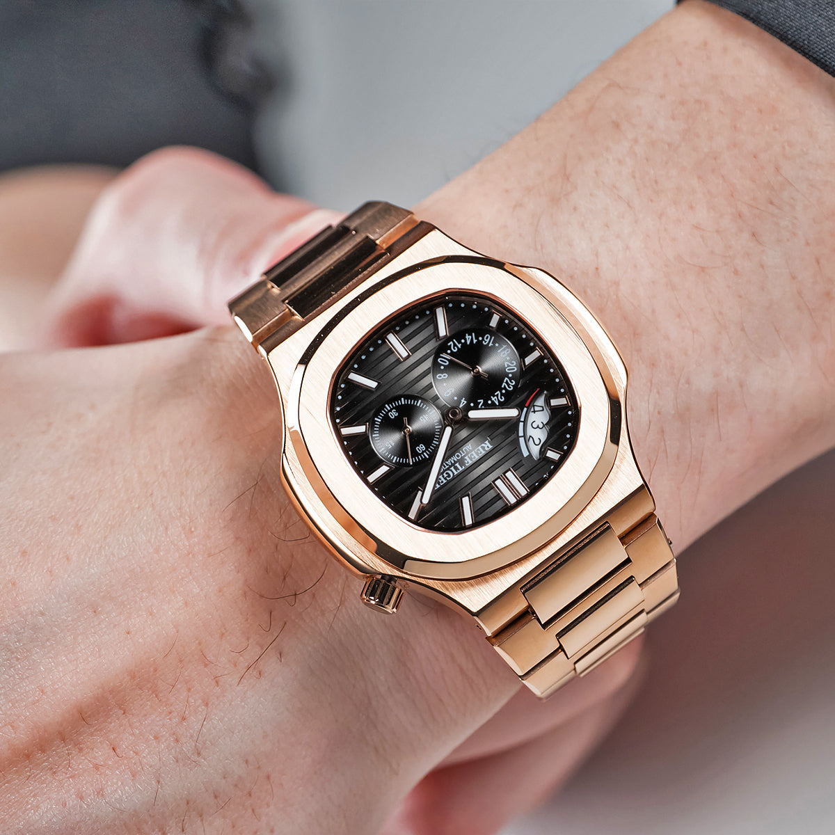 Reef Tiger Men's Peak 44mm Square Crystal Bezel Automatic Watch RGA2019 Rose Gold/Black image 10