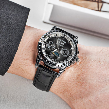 Reef Tiger Classic Philosopher Zirconia Bezel Multifunctional Mechanical Moon Phase Automatic Watch Black RGA1988 image 2