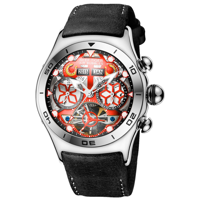 Reef Tiger Men's Aurora Air Bubbles Automatic Mechanical Skeleton Watch image 7