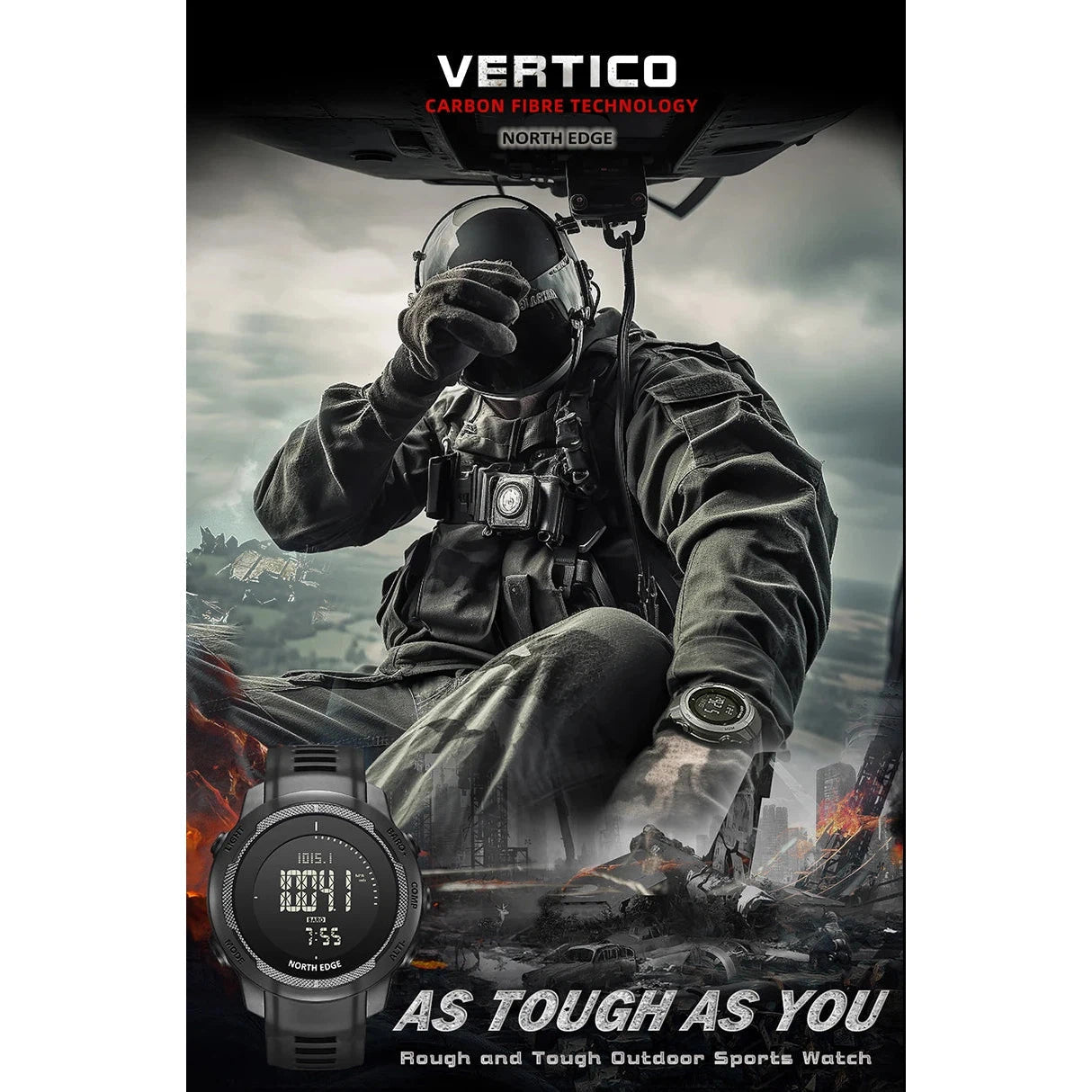 NORTH EDGE Tactical Vertico Carbon Fibre Watch Black image 17