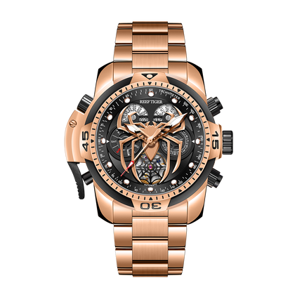 Reef Tiger Men's Aurora Spider Automatic Chronograph Watch Rose Gold/Black - Steel image