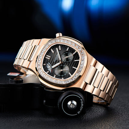 Reef Tiger Men's Peak 44mm Square Crystal Bezel Automatic Watch RGA2019 Rose Gold/Black image 1