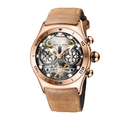 Reef Tiger Men's Aurora Air Bubbles Automatic Mechanical Skeleton Watch - Leather image