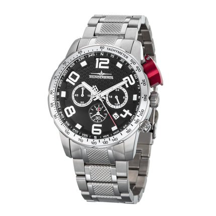 THUNDERBIRDS Aircraft Ejector Tachy Chronograph Steel Bracelet Watch Silver/Black image 0