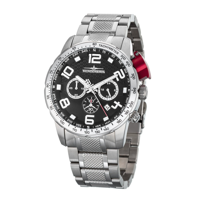 THUNDERBIRDS Aircraft Ejector Tachy Chronograph Steel Bracelet Watch Silver/Black image 0