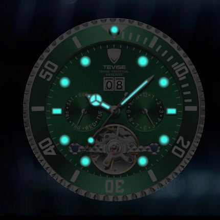 TEVISE Perpetual Flywheel Date Automatic Green Watch image 3