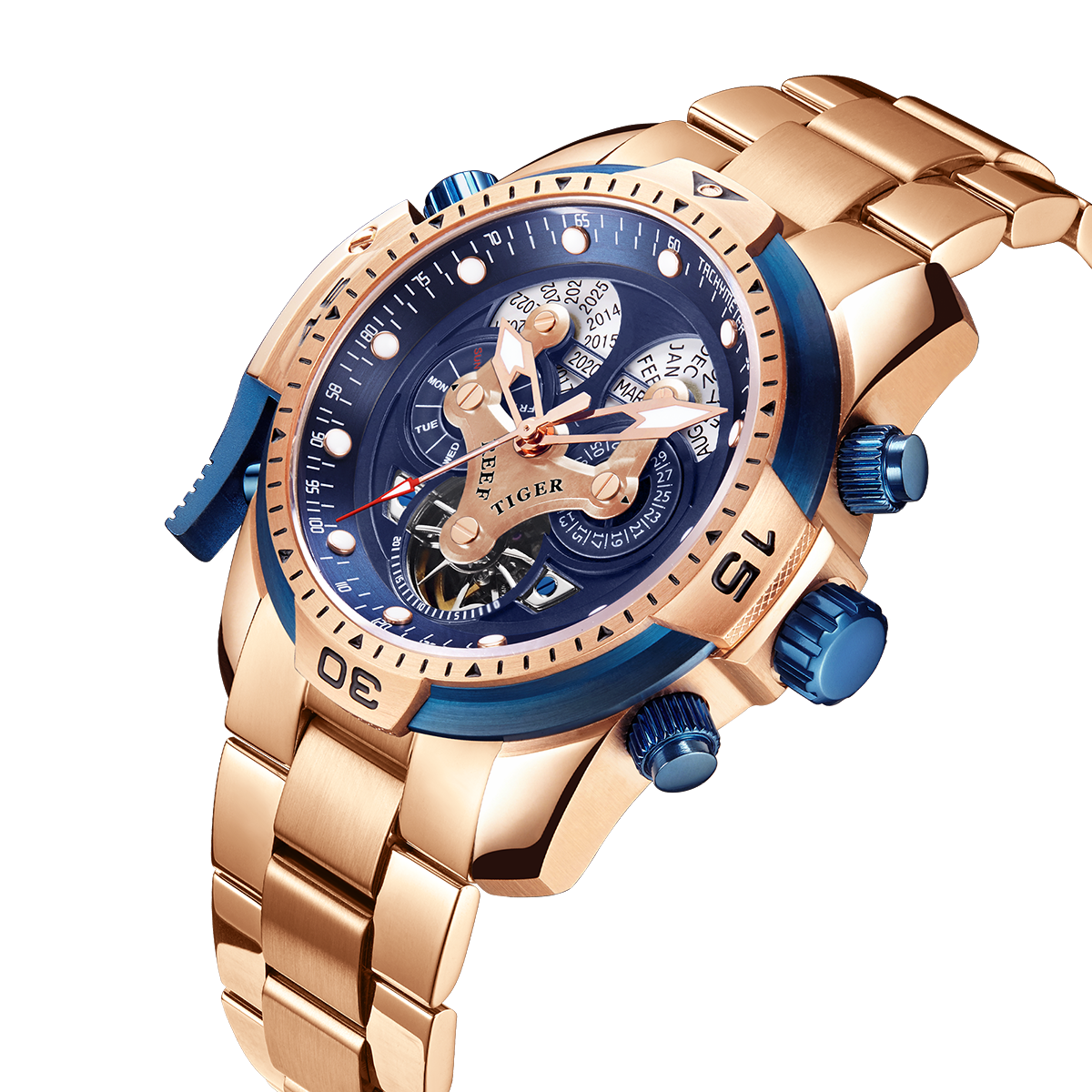 Reef Tiger Aurora Concept Luxury Skeleton Men's Automatic Rose Gold Watches for Men image 1