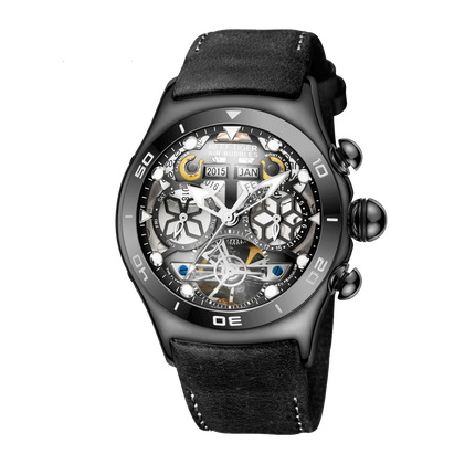 Reef Tiger Men's Aurora Air Bubbles Automatic Mechanical Skeleton Watch - Leather image